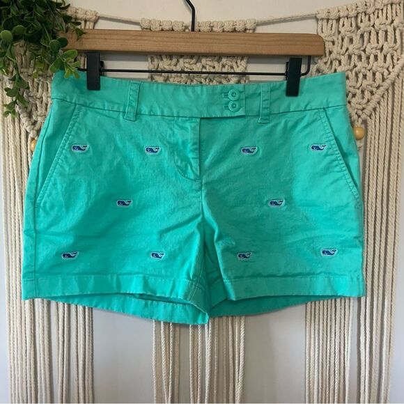 VINEYARD VINES Embroidered Whale Washed Dayboat 3.5” Shorts Mint Green Size 4 - Picture 1 of 13